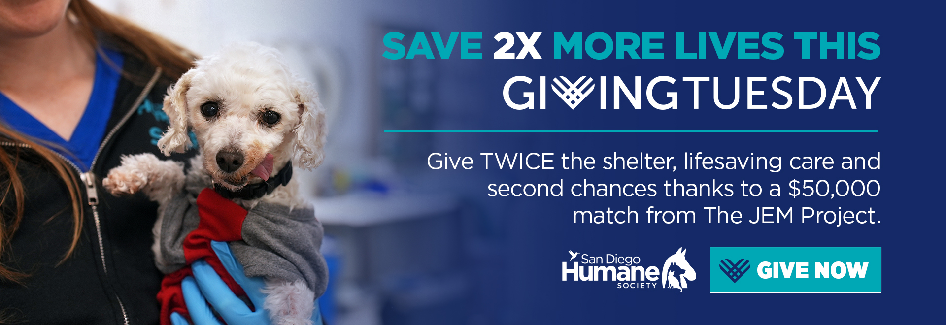 Save 2x more lives this Giving Tuesday - Give TWICE the shelter, lifesaving care and second chances thanks to a $50,000 match from the JEM Project