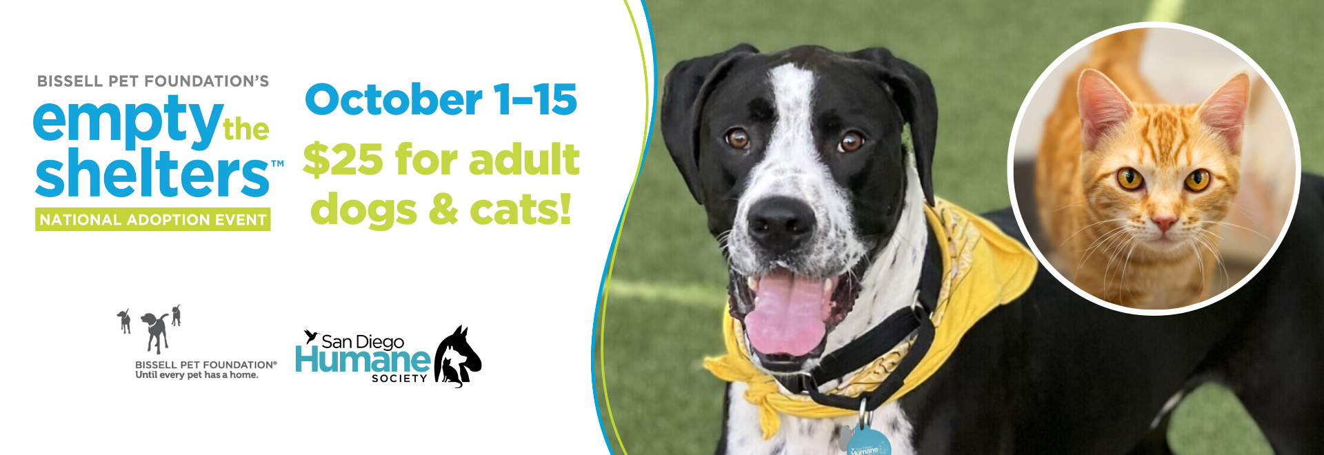 Bissell Pet Foundation's Empty the Shelters National Adoption Event Oct. 1-15 | $25 adoptions fees for adult dogs & cats