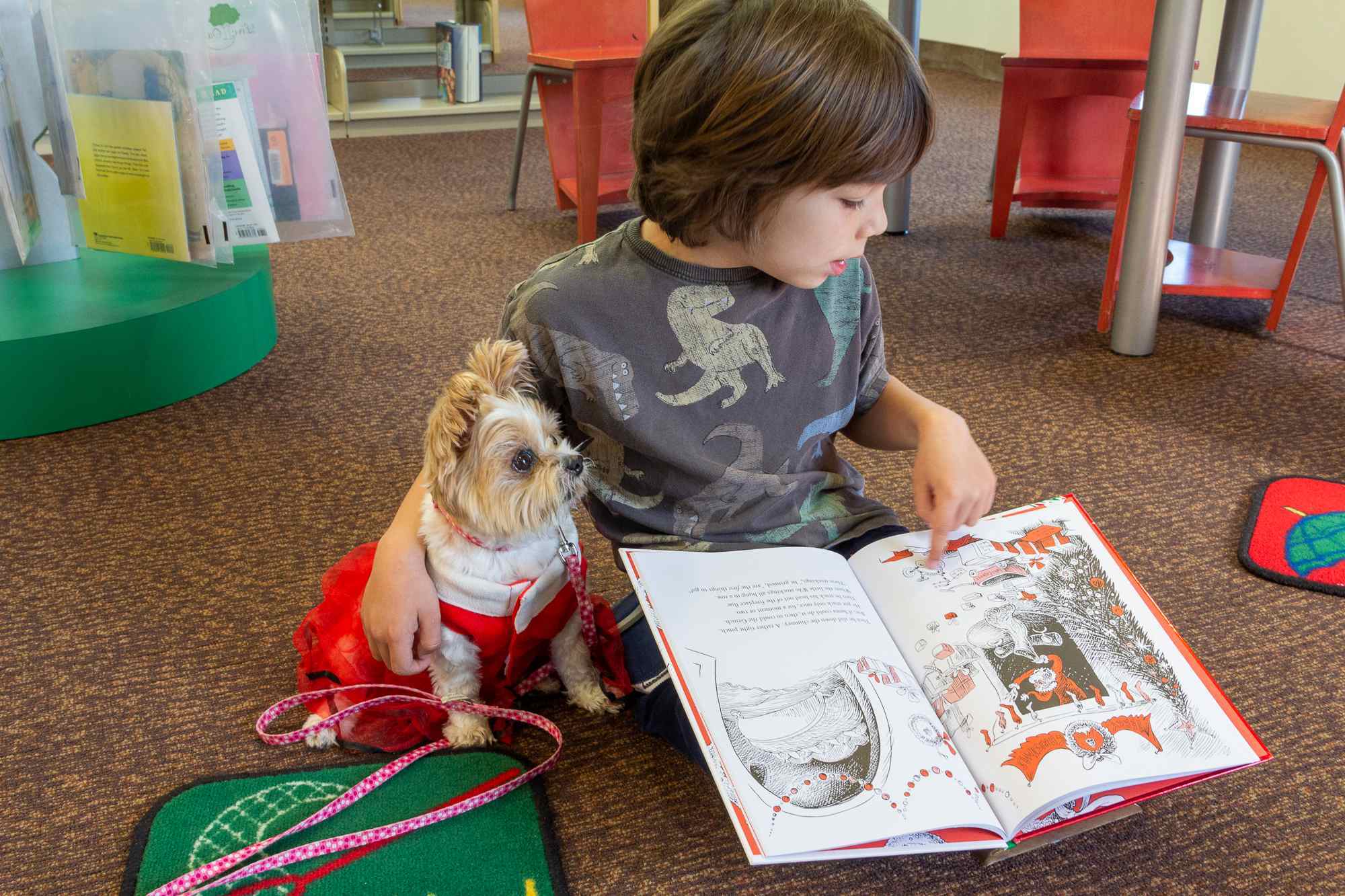 Dog reading with child