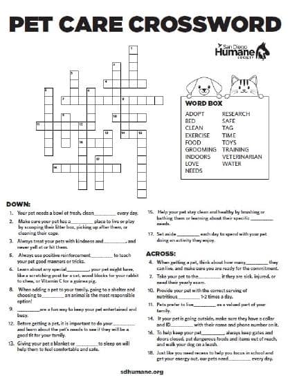 Pet Care Crossword