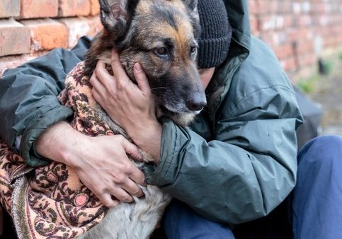 homeless man with his dog