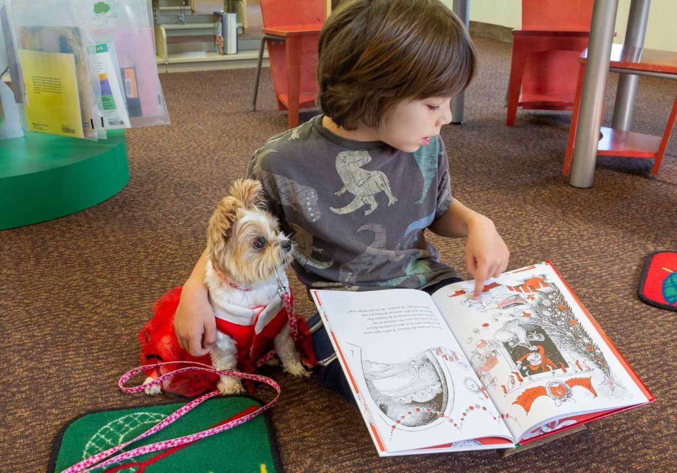 Dog reading with child